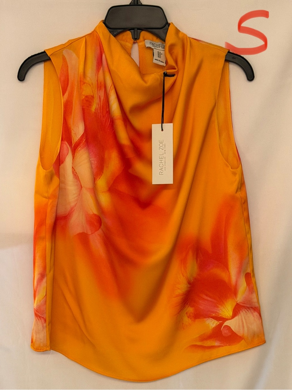 Rachel Zoe Orange and Red Floral Cowl Neck Camisole